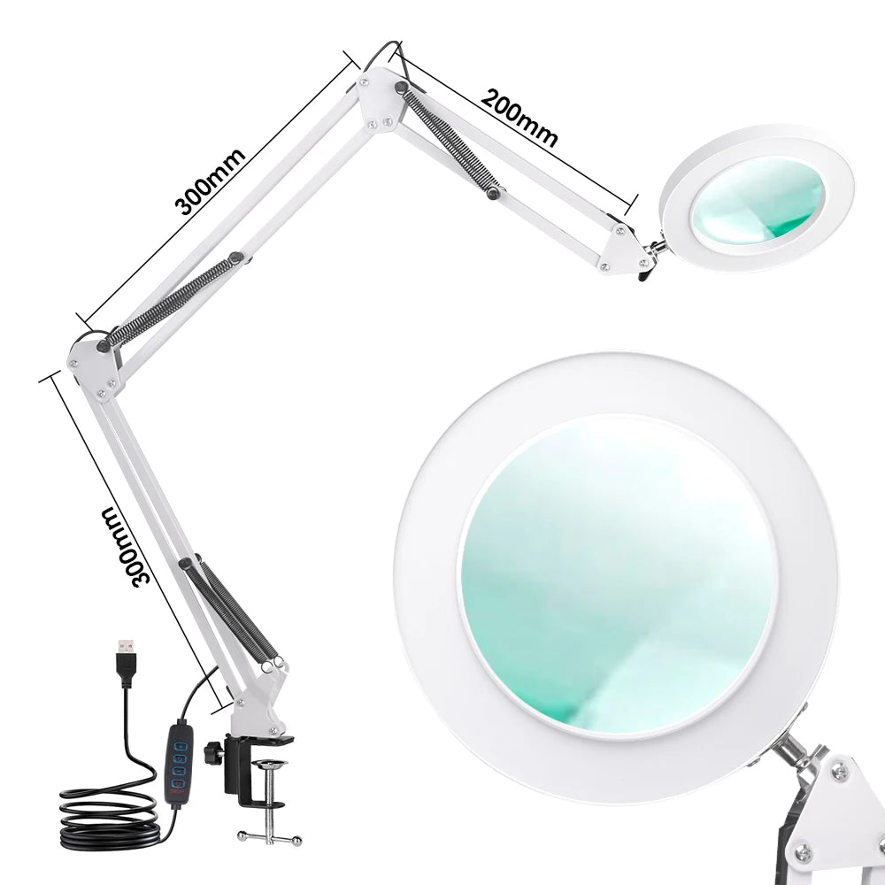 Triple Fold 8X/10X Illuminated Magnifier USB 3 Colors LED Magnifying Glass for Soldering Iron Repair/Table Lamp/Skincare Beauty