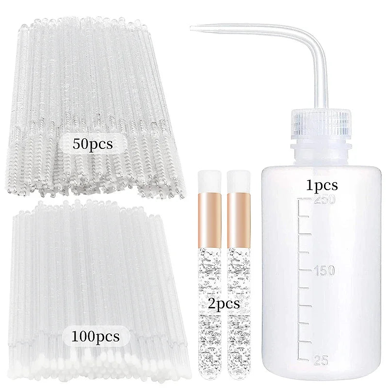 Set Complet Curățare Extensii Gene – Pensule, Pieptene, Microbrush & Sticluță Șampon