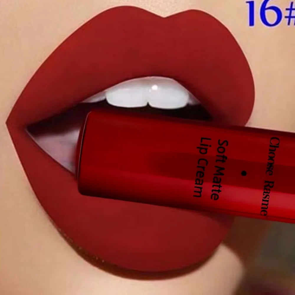 Lip Gloss Mat Catifelat – Ruj Lichid Rezistent la Apă, Nuanțe Roșu & Nude