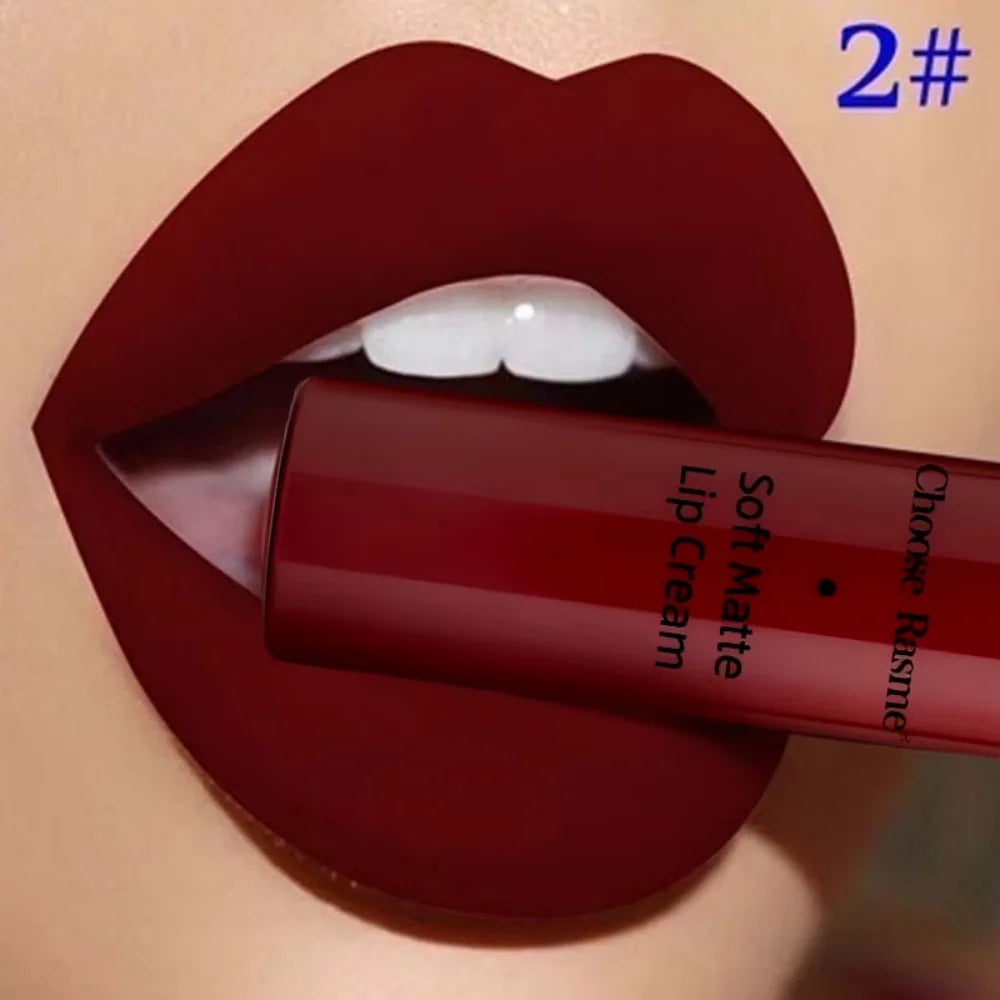 Lip Gloss Mat Catifelat – Ruj Lichid Rezistent la Apă, Nuanțe Roșu & Nude