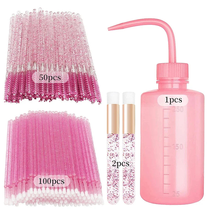 Set Complet Curățare Extensii Gene – Pensule, Pieptene, Microbrush & Sticluță Șampon