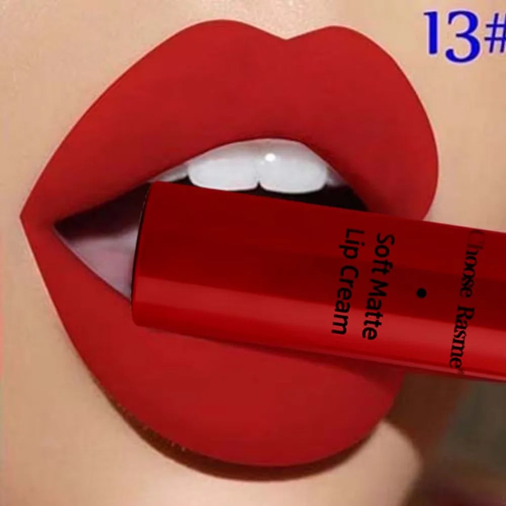Lip Gloss Mat Catifelat – Ruj Lichid Rezistent la Apă, Nuanțe Roșu & Nude