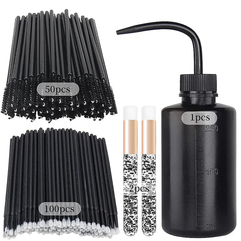 Set Complet Curățare Extensii Gene – Pensule, Pieptene, Microbrush & Sticluță Șampon