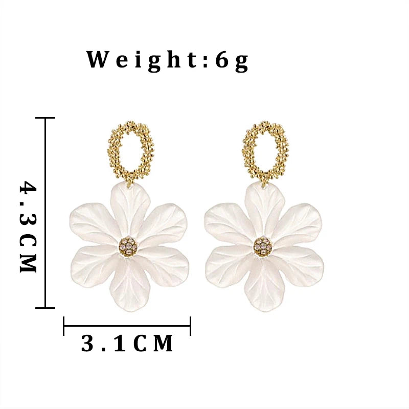 Cercei Florali Albi – Cercei Lungi cu Flori, Fashion Korean