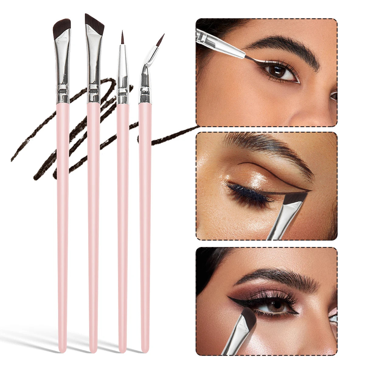 Set 4 Pensule Profesionale pentru Ochi – Fard, Sprâncene, Eyeliner, Contur