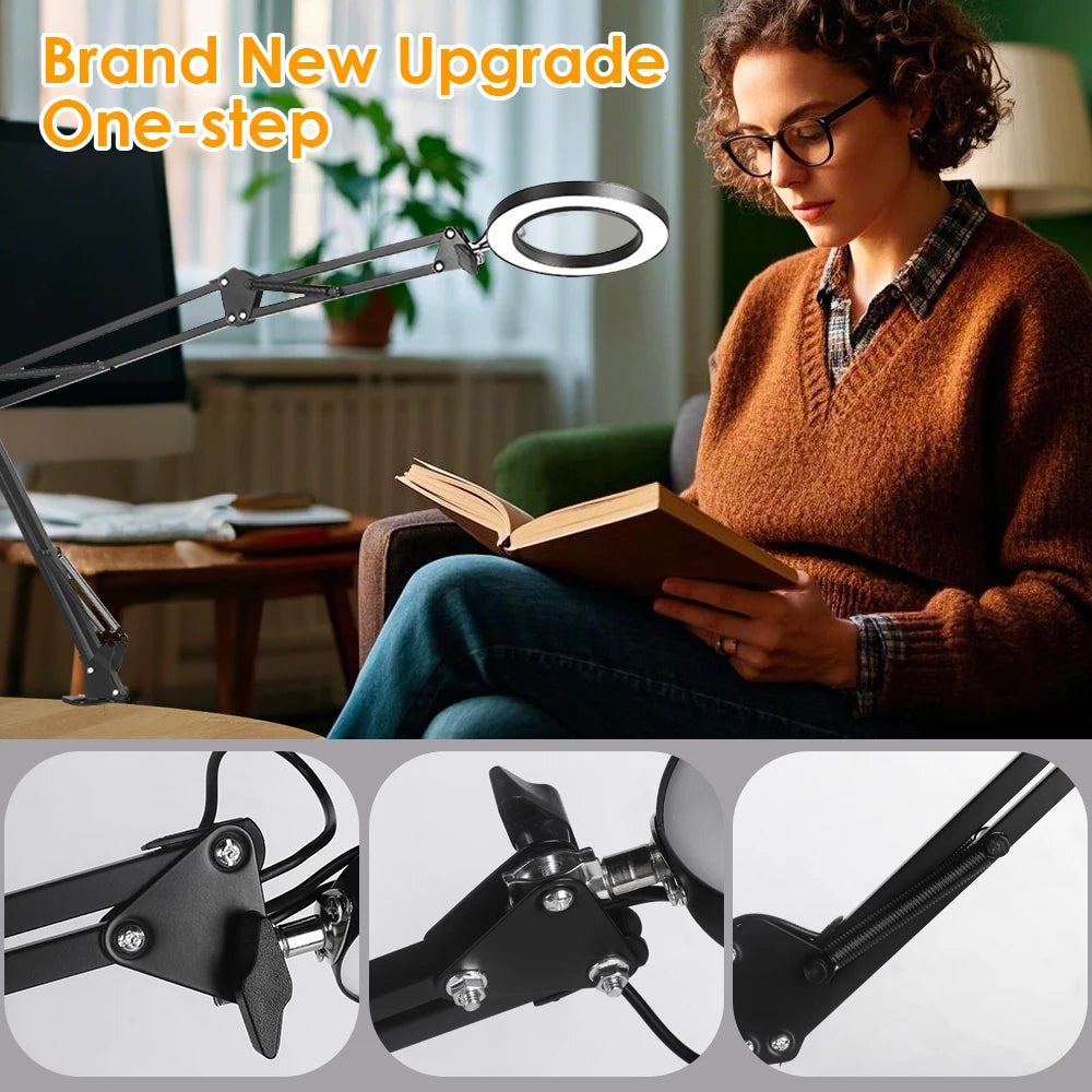 Triple Fold 8X/10X Illuminated Magnifier USB 3 Colors LED Magnifying Glass for Soldering Iron Repair/Table Lamp/Skincare Beauty